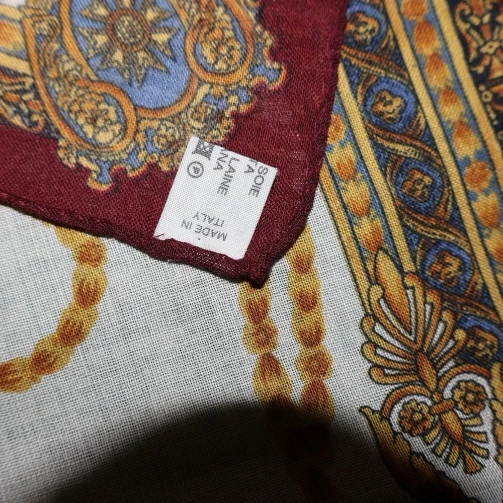 Vintage Italian Compass & Globe Square Scarf. Silk &‎ Wool 33.5